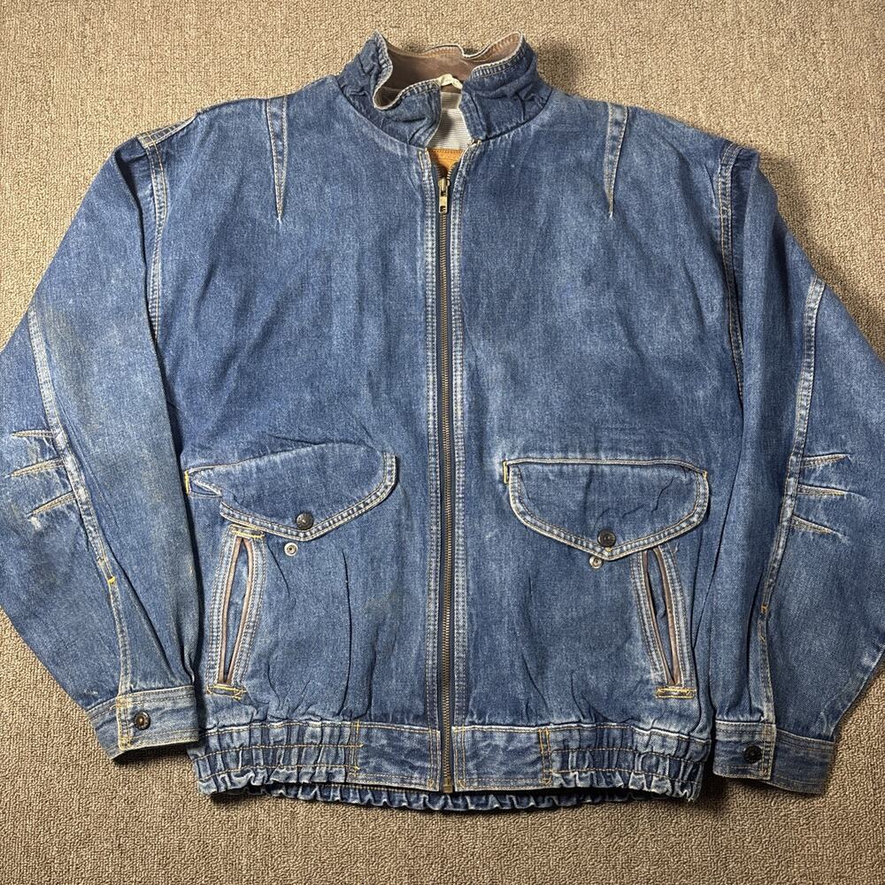 Vintage 80s/90s Mirage Denim Bomber Jacket Small Blue Full Zip Made in Brazil